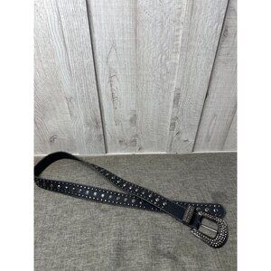 Womens Black Faux Leather Studded Belt w/ Rhinestone Buckle Western Cowgirl